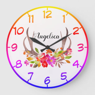 Grande Horloge Ronde Floral coloré