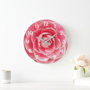 Grande Horloge Ronde Floral de Fleur de Camellia rose