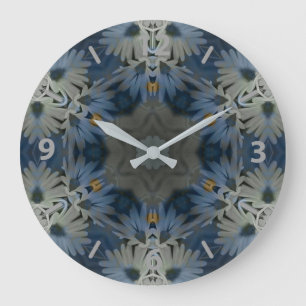 Grande Horloge Ronde Floral de marguerite bleu antique