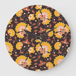 Grande Horloge Ronde Floral Indien couleur Vintage sans fil