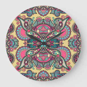 Grande Horloge Ronde Floral Paisley Bandanna : Ornement traditionnel