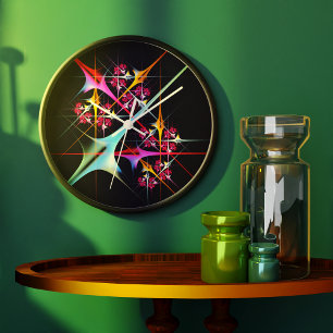 Grande Horloge Ronde Floral rose moderne Art Abstrait Couleur Motif #01