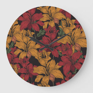 Grande Horloge Ronde Floral Tropical, Beau Motif sans couture.