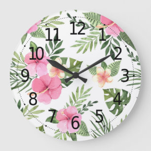 Grande Horloge Ronde Floral tropical de Summer   Wall Clock
