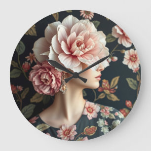 Grande Horloge Ronde Floral Woman Art - Vivez la vie en pleine floraiso