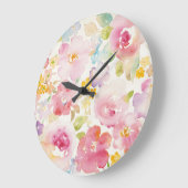 Grande Horloge Ronde Flore aquarelle (Angle)