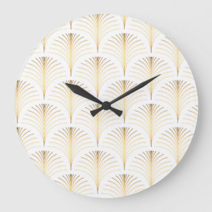 Grande Horloge Ronde Flore Art Déco : Elégance Dorée.