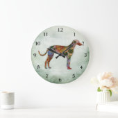 Grande Horloge Ronde Flore De Chien Gris Sur Vert (Maison)
