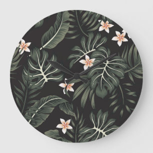 Grande Horloge Ronde Flore nocturne tropicale : Exotique Vintage.