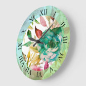 Grande Horloge Ronde Flores d'aquarelle bleu Rose pourpre (Angle)