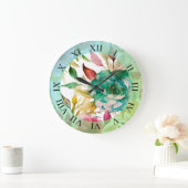 Grande Horloge Ronde Flores d'aquarelle bleu Rose pourpre (Maison)