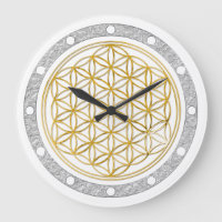 FLOWER OF LIFE - gold - clock face silver ring