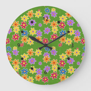 Grande Horloge Ronde Flower Power Fabric Motif + vos idées