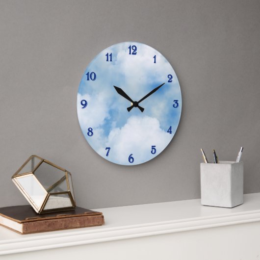 Grande Horloge Ronde Fluffy White Clouds (Bureau)