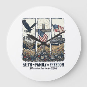 Grande Horloge Ronde Foi Famille Liberté Aigle Patriotique Vintage