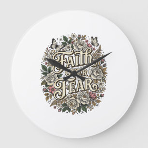 Grande Horloge Ronde Foi sur la peur papillon floral vintage