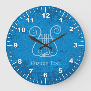 Grande Horloge Ronde Fond de Lyre Bleue