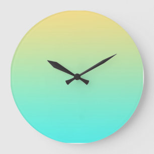 Grande Horloge Ronde Fond dégradé pastel turquoise jaune