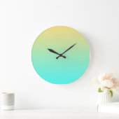 Grande Horloge Ronde Fond dégradé pastel turquoise jaune (Maison)