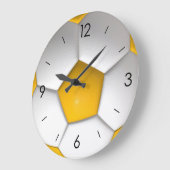 Grande Horloge Ronde Football blanc et jaune (Angle)