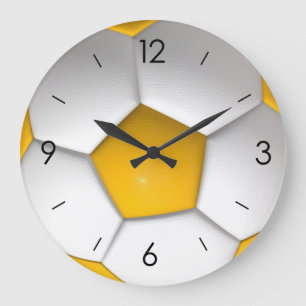 Grande Horloge Ronde Football blanc et jaune