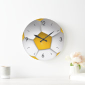 Grande Horloge Ronde Football blanc et jaune (Maison)