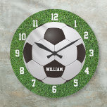 Grande Horloge Ronde Football Football Nom personnalisé<br><div class="desc">Personalized name soccer clock. Designed by Thisisnotme</div>