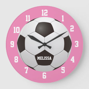 Grande Horloge Ronde Football Football Nom personnalisé Rose