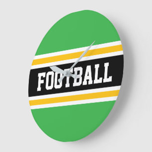 Grande Horloge Ronde FOOTBALL Vert Blanc Noir Orange Bandes de course