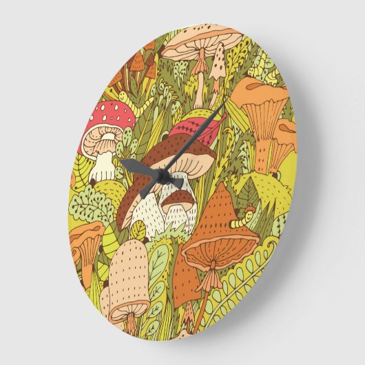 Grande Horloge Ronde Forêt Abstraite de champignons : Motif artistique (Angle)