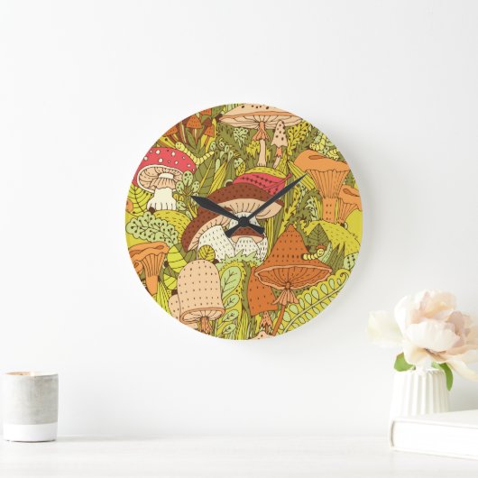 Grande Horloge Ronde Forêt Abstraite de champignons : Motif artistique (Maison)