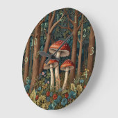 Grande Horloge Ronde Forêt boisée de champignon boho élégant (Angle)
