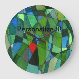 Grande Horloge Ronde Formes courbes douces avec accents verts et rouges