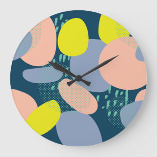 Grande Horloge Ronde Formes géométriques : style coloré Memphis