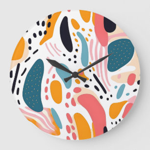 Grande Horloge Ronde Formes organiques abstraites colorées motif bohème