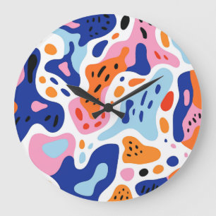 Grande Horloge Ronde Formes organiques abstraites multicolores et gribo