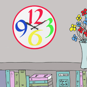 Grande Horloge Ronde Four big coloured numbers, red border