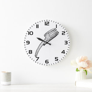 Grande Horloge Ronde Fourchette Rétro Vintage Rustique Couverts