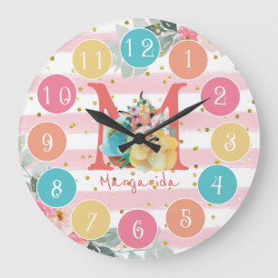 Grande Horloge Ronde Fox And Flower Illustration Baby Nursery