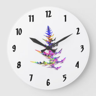 Grande Horloge Ronde Fractal - Arbre de Noël coloré