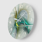 Grande Horloge Ronde Fractal Evolution, Golden Turquoise Abstract Art (Angle)