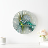 Grande Horloge Ronde Fractal Evolution, Golden Turquoise Abstract Art (Maison)