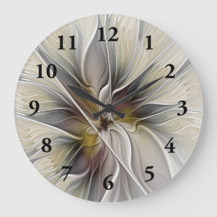 Grande Horloge Ronde Fractal floral, fleur de fantaisie aux couleurs de