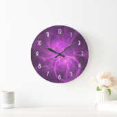 Grande Horloge Ronde Fractale Abstraite rose et violet avec cercles (Maison)