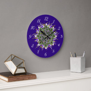 Grande Horloge Ronde Fractale rougeoyante d'arbres de Noël