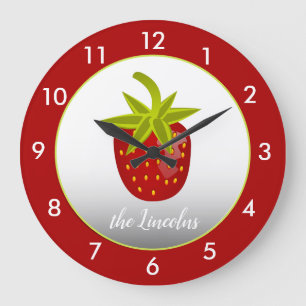 Grande Horloge Ronde Fraise rouge personnalisée