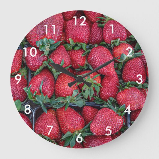 Grande Horloge Ronde Fraises avec feuilles verts (Recto)
