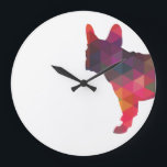 Grande Horloge Ronde Français Bulldog coloré Silhouette géométrique<br><div class="desc">Cette silhouette peut également représenter : French Bulldog,  Frenchie,  Boston Terrier,  American Gentleman,  Bostie,  Frog Dog,  Clown Dog,  Bat Ears,  Toy Bulldog,  Brachycéphalic,  Clown Prince of Dogs,  Klun,  Frenchy,  Dentelle,  Bulldogge,  chien de compagnie,  race de jouet,  FBD</div>