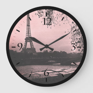 Grande Horloge Ronde France Vintage Paris Tour Eiffel coucher de soleil