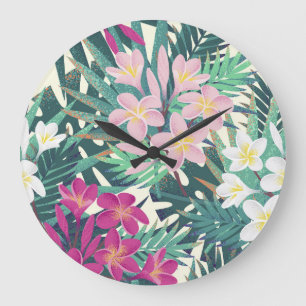 Grande Horloge Ronde Frangipani Tropical : Vintage rose-blanc.